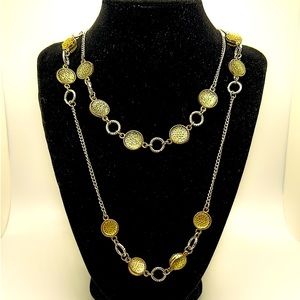 NY Collection Vintage Layered Bauble Necklace: Yellow, Green, Silver Tone Chain
